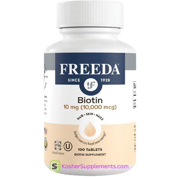 Freeda Kosher Biotin 10 mg 10000 mcg kosher vitamin supplement for hair skin and nails